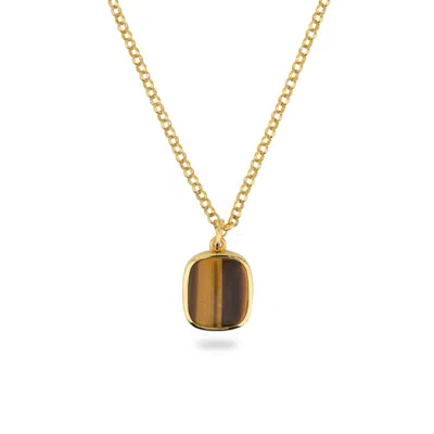 Phira London Women's Gold Tiger Eye Square Pendant