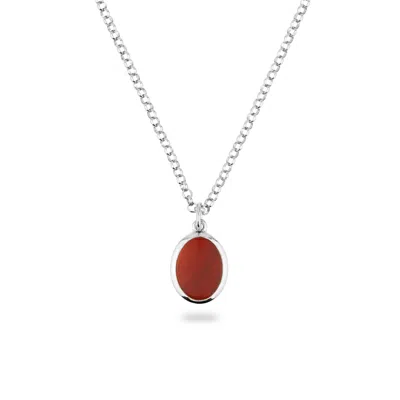 Phira London Women's Silver / Red Silver Carnelian Oval Pendant In Multi