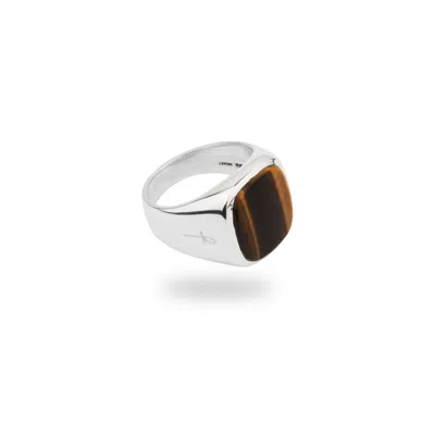 Phira London Women's Silver Tiger Eye Square Signet Ring