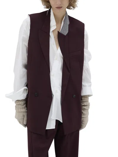 Phisique Du Role Deep Burgundy Technical Hand Virgin Wool Tailored Vest In Red