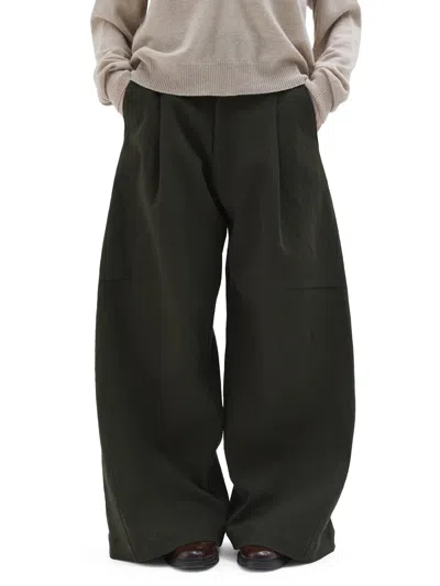 Phisique Du Role Olive Large Bottom Textured Cotton-wool Wide-leg Pants In Black
