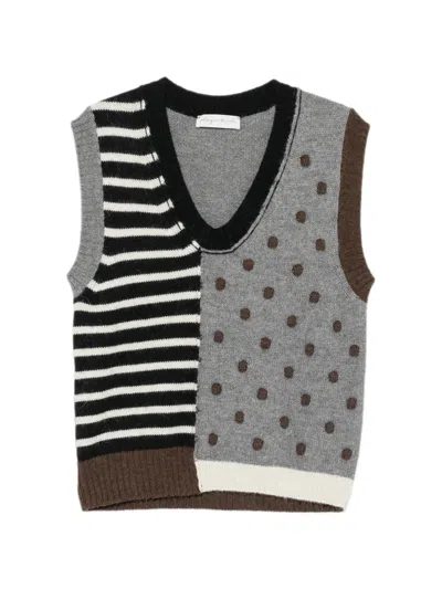Phisique Du Role Patchwork Striped Vest In Gray