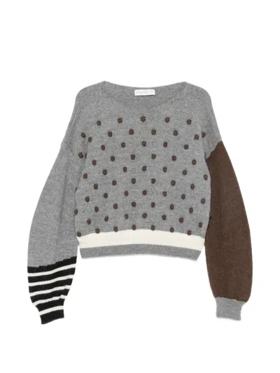 Phisique Du Role Polka-dot Colour-block Sweater In Gray