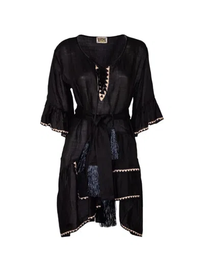 Pho® Firenze Embroidered-trim Tassel-detail Dress In Black