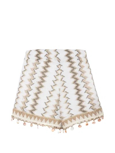 Pho® Firenze Geometric-pattern Pendant-detail Shorts In White