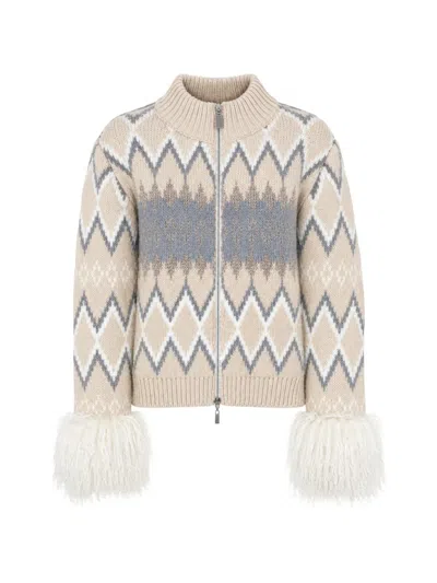 Pho® Firenze Jacquard-knit Faux-fur Cardigan In Neutral