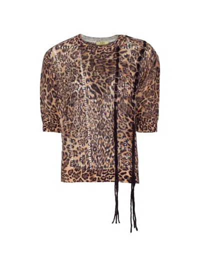 Pho® Firenze Leopard-print Brooch-detail Sweater In Brown