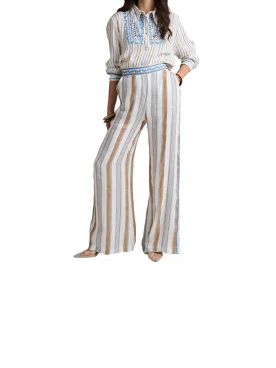 Pho® Firenze White Striped Embroidered Fabric Wide-leg Pants In Gray