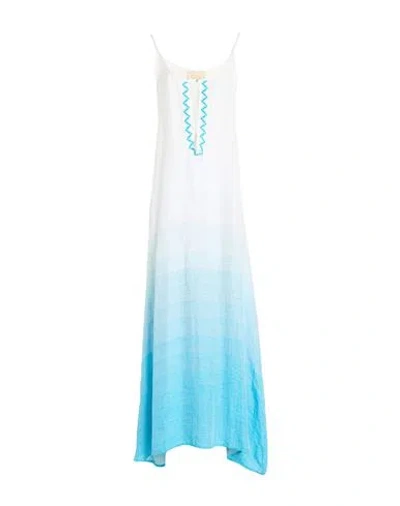 Pho® Firenze Pho Firenze Woman Maxi Dress Turquoise Size M Linen, Viscose, Polyester, Polyamide In Blue