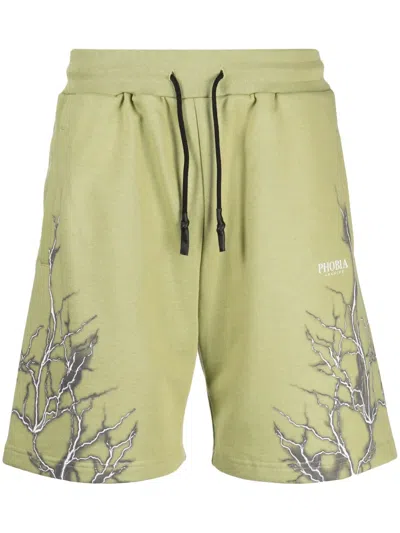Phobia Lightning-print Cotton Track Shorts In Green