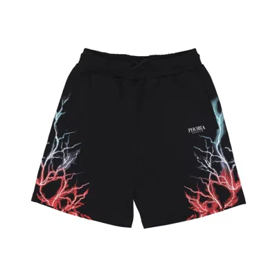 Phobia Lightweight Men's Tracksuit Pants Bicolor Lightning Print Shorts Black