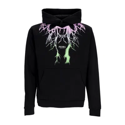 Phobia Men's Lightweight Hooded Sweatshirt Bicolor Lightning Print Hoodie Black