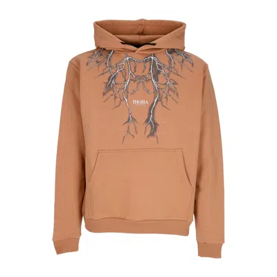 Phobia Men's Lightweight Hooded Sweatshirt Lightning Print Hoodie Terracotta/grey