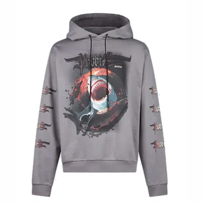 Phobia Men's Lightweight Hooded Sweatshirt Shark Print Hoodie Grey