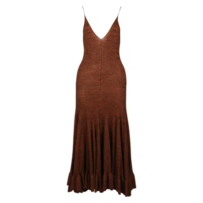 Pre-owned Phoebe Philo 2015 Celine By  Cinnamon And Black Knit Dress With Flounced Hemline In Red
