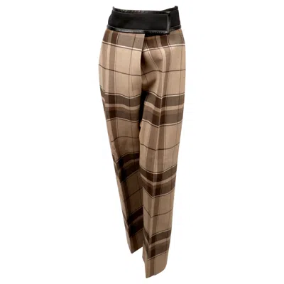 Pre-owned Phoebe Philo 2016 Celine By  Plaid Runway Pants With Wrap Waist- New In Brown