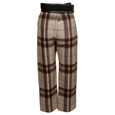 Pre-owned Phoebe Philo 2016 Celine  Silk & Wool Plaid Runway Pants With Leather Wrap Waist In Brown