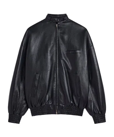 Phoebe Philo Aviator Leather Jacket In Ink Black