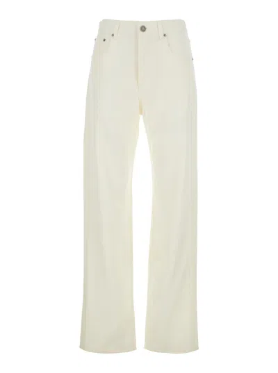 Phoebe Philo Beige Jeans With Belt Loops And Tapered Leg In Denim Woman In White