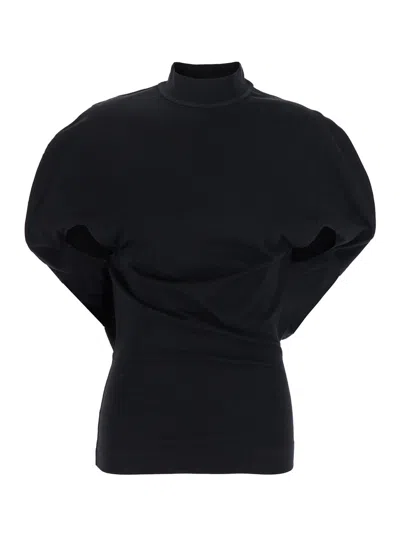 Phoebe Philo Black Crewneck Top With Ribbed Trims And Circular Shape In Cotton Woman