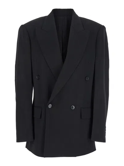 Phoebe Philo Black Double-breasted Jacket With Peak Revers In Wool Woman