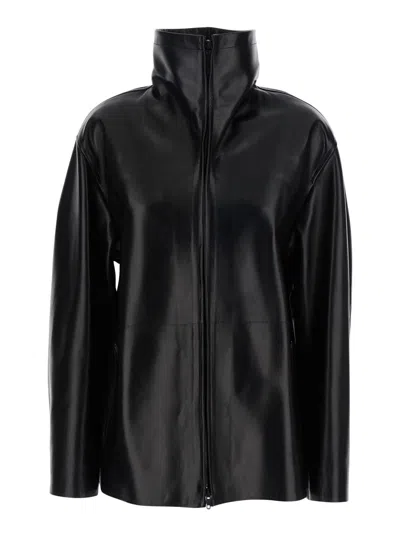 Phoebe Philo Black Jacket With High Neck And Front Zip Closure In Leather Woman