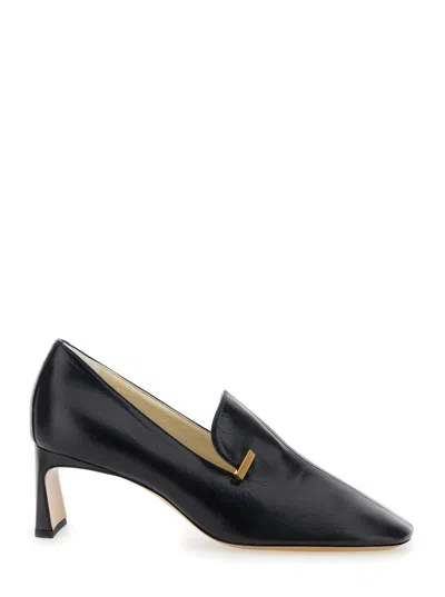 Phoebe Philo Black Pumps With Square Toe And Plaque Detail On The Front In Soft Leather Woman