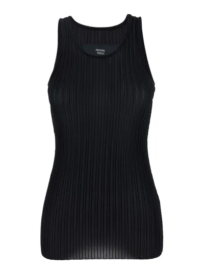 Phoebe Philo Black Ribbed Knit Sleeveless Top With Round Neck In Viscose Woman