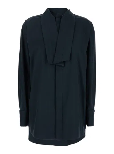 Phoebe Philo Black Shirt With Tie Neck In Cotton Woman In Blue