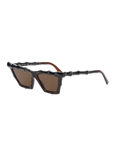 Phoebe Philo Brown Sunglasses With Bamboo-effect Frame And Wide Temples In Acetate Woman