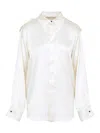 Phoebe Philo Liquid Utility White Silk Shirt With Pointed Collar And Button Tabs In White