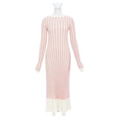 Pre-owned Phoebe Philo Celine 2017  Runway Pink Red White Striped Cotton Knit Midi Dress Xs