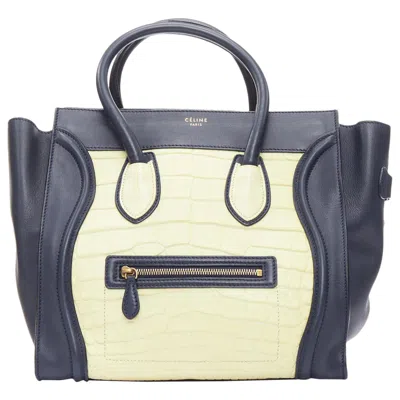 Pre-owned Phoebe Philo Celine  Medium Luggage Cream Black Embossed Tote Bag In White