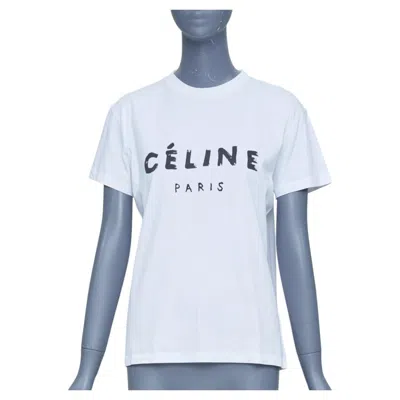 Pre-owned Phoebe Philo Celine  Printed Painterly Logo Short Sleeve Cotton Jersey Tshirt Xs In Blue