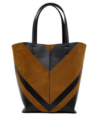 Phoebe Philo Chevron Suede Leather Tote Bag In Black