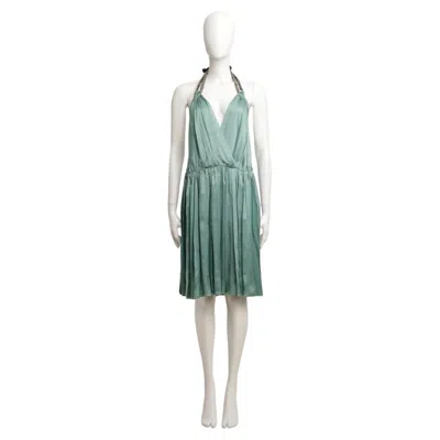 Pre-owned Phoebe Philo Chloe By  S/s 2005 Halterneck Dress W/ Crystals In Green Silk