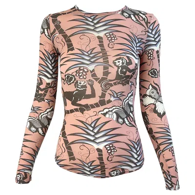 Pre-owned Phoebe Philo Chloe  Spring 2002 Novelty Monkey Butterfly Print Long Sleeve Shirt In Brown