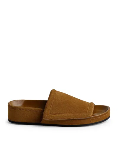 Phoebe Philo Chunky Suede Slides In Brown