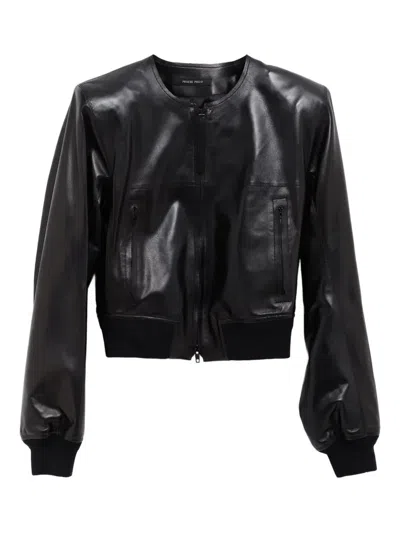 Phoebe Philo Crew-neck Leather Jacket In Black