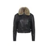 Phoebe Philo Black Cropped Jacket With Removable Fur Collar And Two Front Welt Pockets In Leather Woman In Black