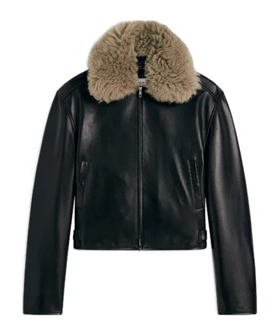 Phoebe Philo Cropped Leather Bomber Jacket In White