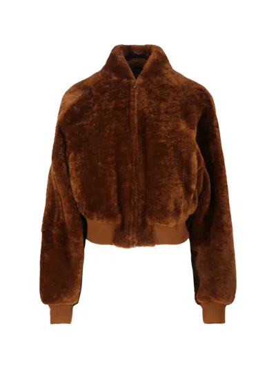 Phoebe Philo Cropped Shearling Bomber Jacket In Brown