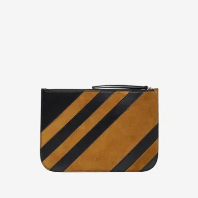 Phoebe Philo Diagonal-striped Calf And Suede Clutch In Black