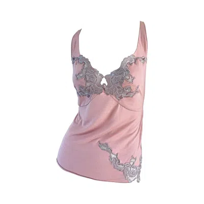 Pre-owned Phoebe Philo For Chloe Pink + Gray Blouse W/ Beautiful Lace Detail