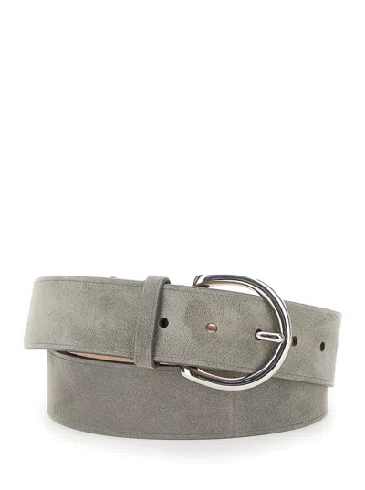 Phoebe Philo Grey Belt With Round Metallic Buckle In Suede Woman