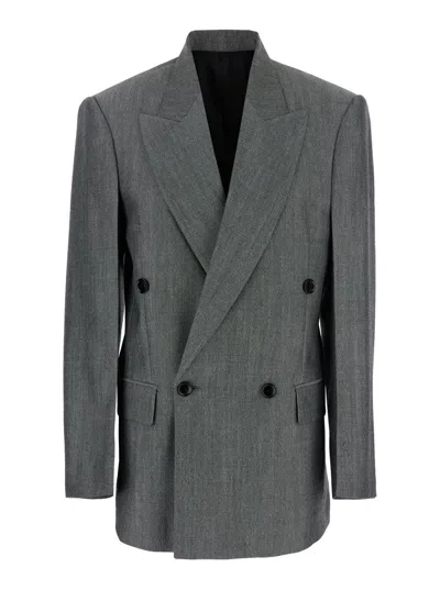 Phoebe Philo Grey Double-breasted Jacket With Peak Revers In Wool Woman In Gray