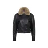Phoebe Philo Black Cropped Jacket With Removable Fur Collar And Two Front Welt Pockets In Leather Woman In Black
