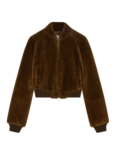 Phoebe Philo Leather Bomber Jacket In Brown