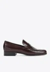 Phoebe Philo Brown Calf Leather Loafers With Hand-stitched Detailing In Black