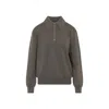 Phoebe Philo Light Brown Wool Zip Polo With Pointed Collar And Ribbed Details In Gray